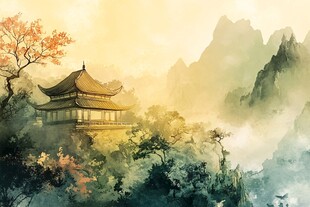 古风山水间的典雅楼阁