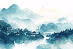 水墨山水间的静谧古韵