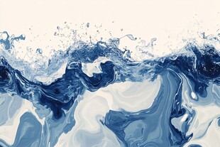 蓝色水墨风动感水浪画面