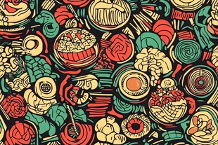 缤纷美食手绘无缝图案