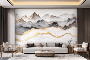 新中式客厅 山水壁画沙发区