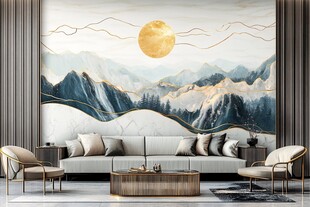 新中式山水客厅壁画装饰