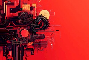 赛博朋克风机械龙与红日