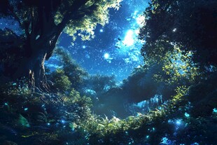 梦幻星空下的神秘森林
