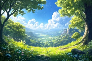 梦幻绿野山林风景