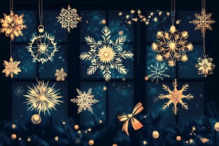 金色雪花装饰的梦幻圣诞夜