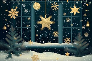 冬日窗边的璀璨圣诞装饰