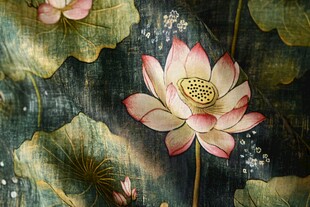 中式水墨风荷花图案