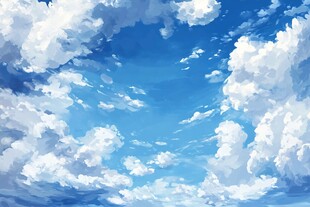 梦幻蓝天云朵插画