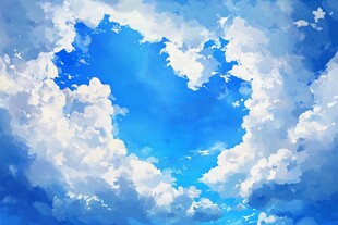 心形云景 梦幻蓝天与云朵