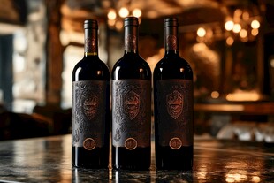 三瓶精致红酒陈列展示