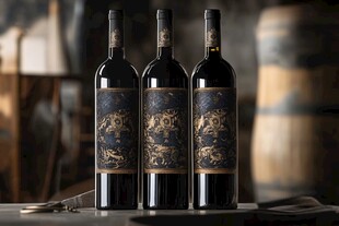 三瓶精美设计的高档葡萄酒