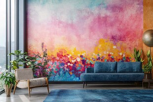多彩艺术墙饰的舒适客厅