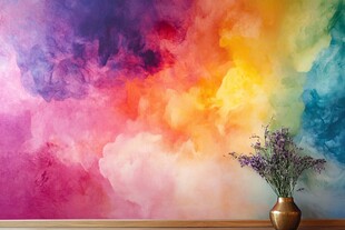 梦幻彩虹墙与优雅花瓶