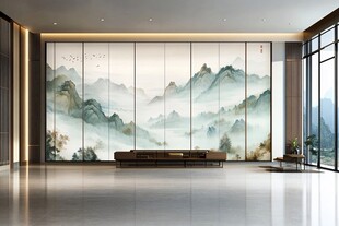 中式山水背景墙 大气客厅