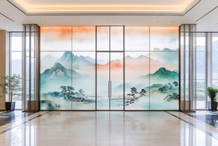 中式山水风大厅艺术屏风