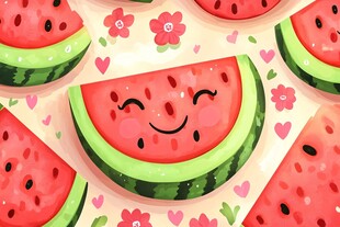 可爱笑脸西瓜图案背景