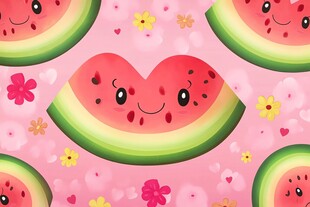 可爱心形西瓜花卉图案