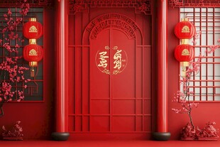 中式红门迎新春景象