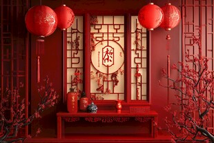 中式红韵 传统节庆装饰场景