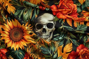 骷髅与花卉的奇幻图案