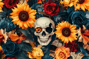 骷髅与繁花的奇幻组合