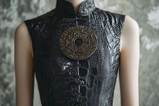 黑色中式无袖服饰配古饰