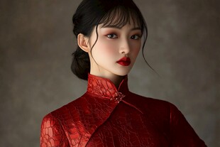 红衣佳人古典旗袍写真
