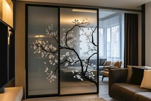 中式花纹玻璃隔断客厅景