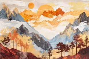 秋日山林中的壮丽山景