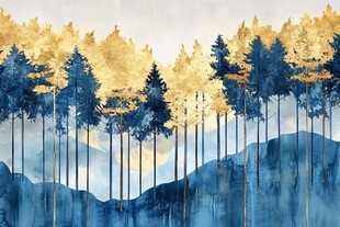 金色蓝调森林山水美景图