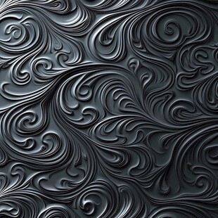 黑色立体卷曲花纹背景图