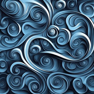 蓝色立体卷曲花纹背景图