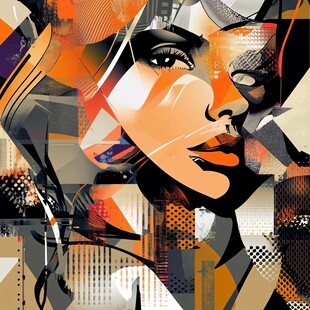 几何拼贴风格的女性肖像