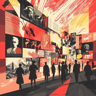 红色历史展厅中的参观者