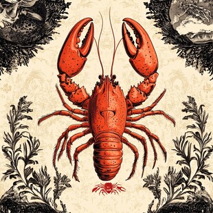 复古风红色大龙虾插画