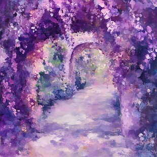 紫色花拱下的梦幻小径