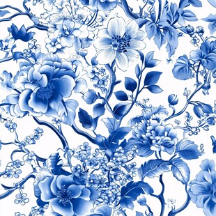 青花瓷花卉图案无缝背景