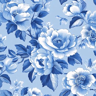 蓝白花卉图案 优雅清新风