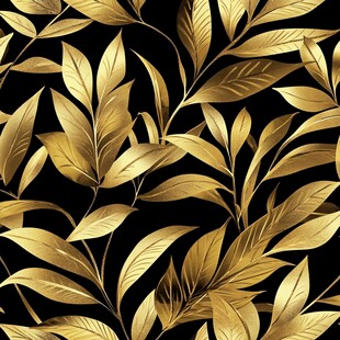 金色叶纹黑色背景图案