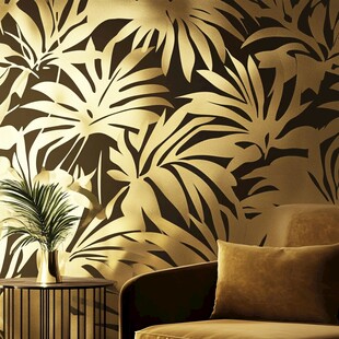 热带风金叶壁纸室内一角