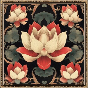 中式莲花纹饰图案设计