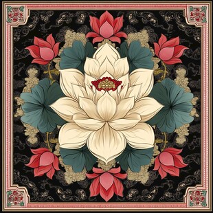 中式莲花图案精美装饰画