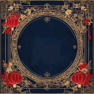 中式复古金边灯笼装饰背景