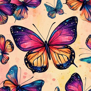梦幻多彩蝴蝶水彩图案