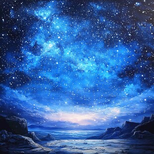 梦幻星空下的静谧山海