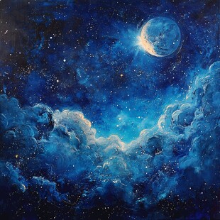 梦幻星空下的月夜美景