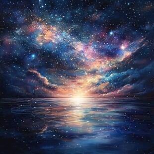 梦幻星空下的静谧水面
