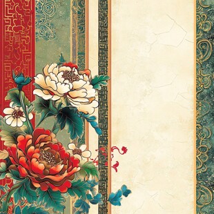 中式牡丹花卉复古装饰画