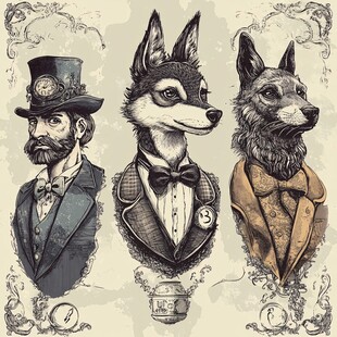 复古风拟人化犬类绅士形象